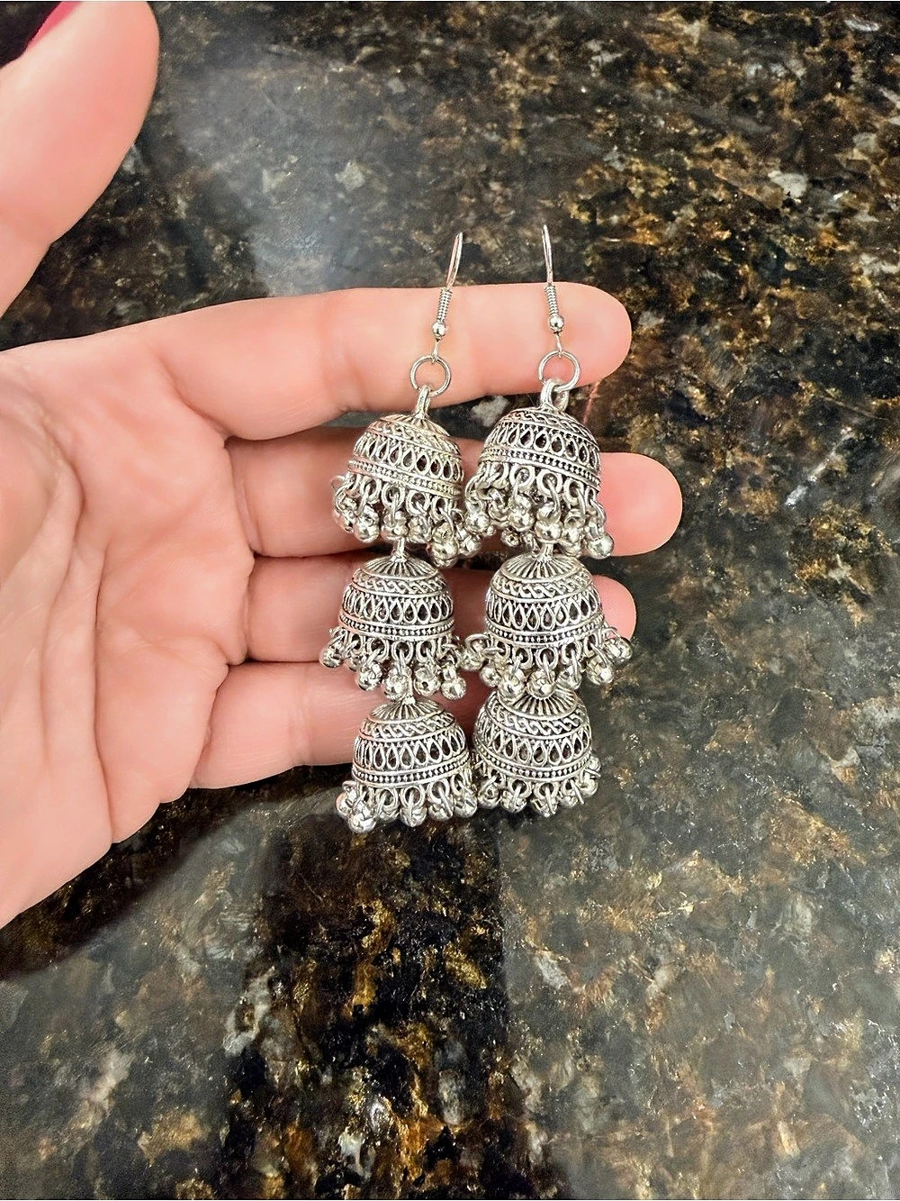 Silver Jhumka Drop Earrings